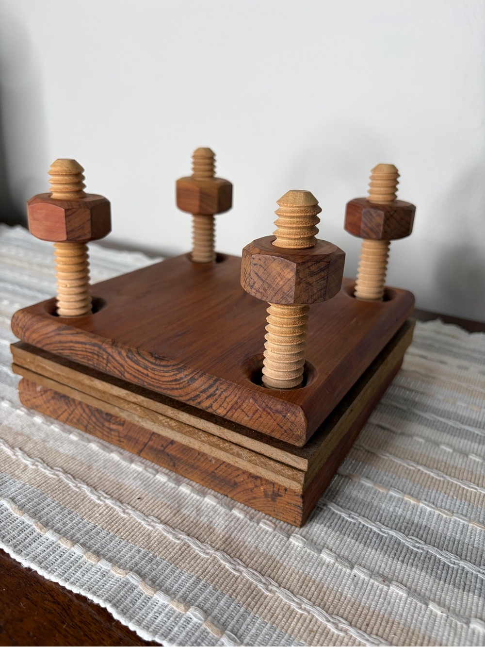 Vintage Wooden Botanical Press Stacking Nut & Bolt Design